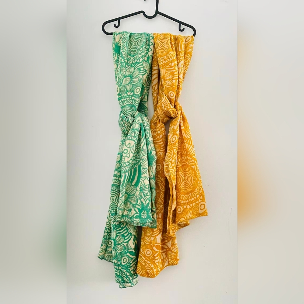 Green and Yellow Patterned Scarves